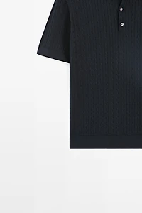 100% cotton cable-knit polo shirt