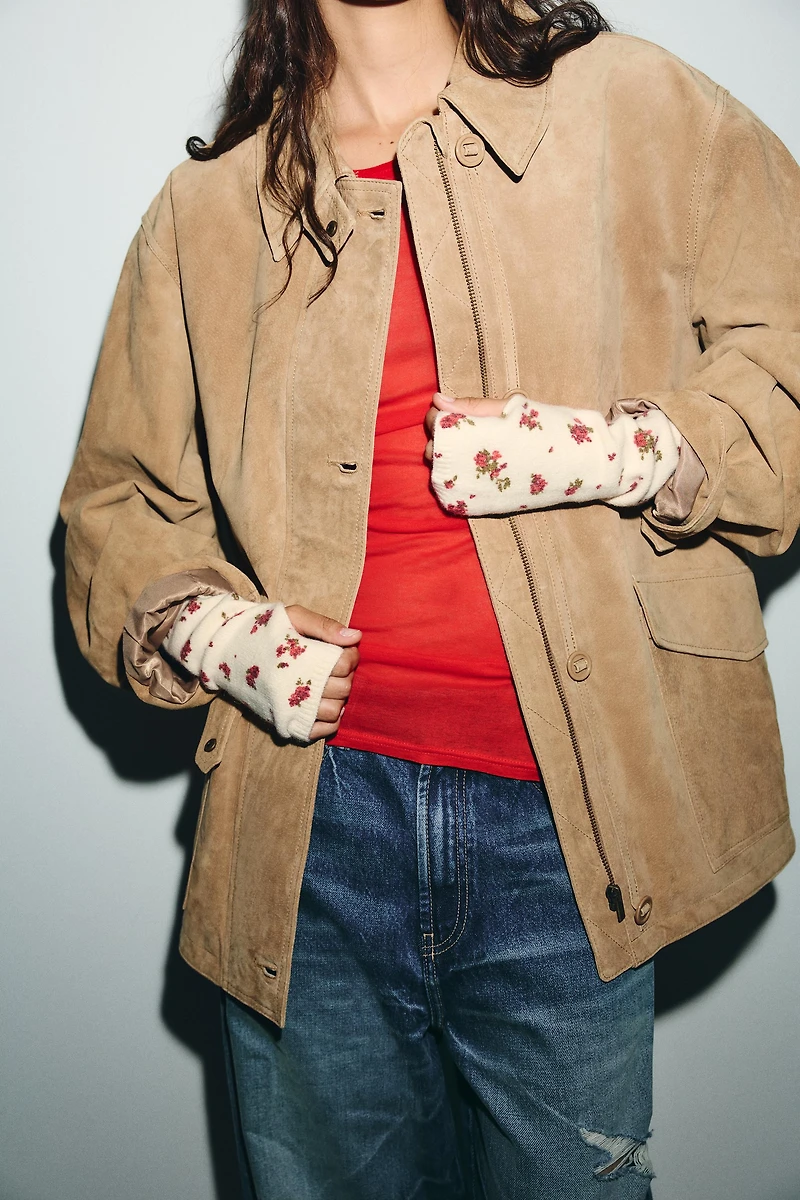 FLORAL PRINT KNITTED GLOVES