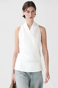 100% linen surplice top with corset belt detail