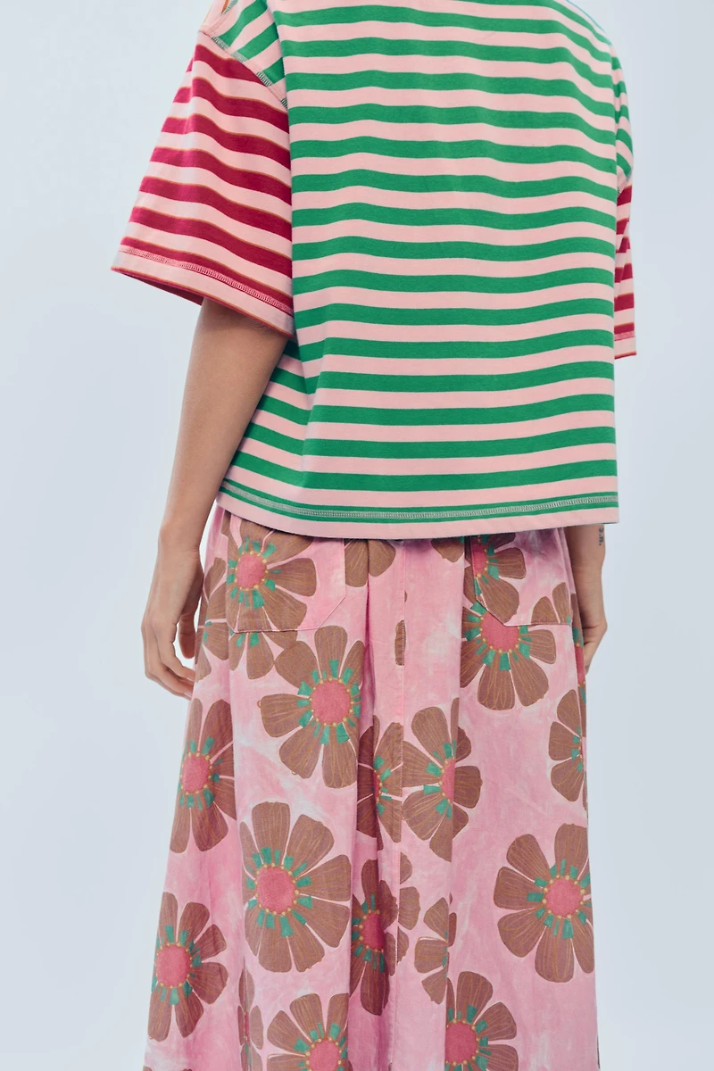 LIMITED EDITION FLORAL LINEN BLEND MIDI SKIRT