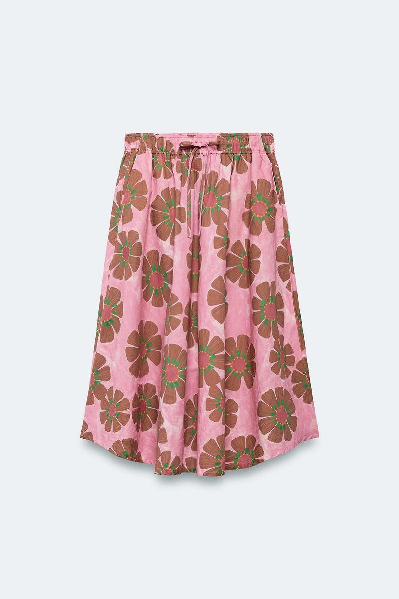 LIMITED EDITION FLORAL LINEN BLEND MIDI SKIRT