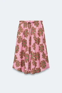 LIMITED EDITION FLORAL LINEN BLEND MIDI SKIRT