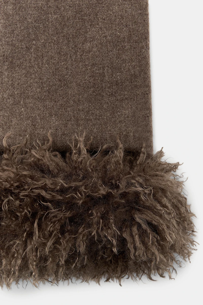 WOOL SCARF WITH FAUX FUR EFFECT