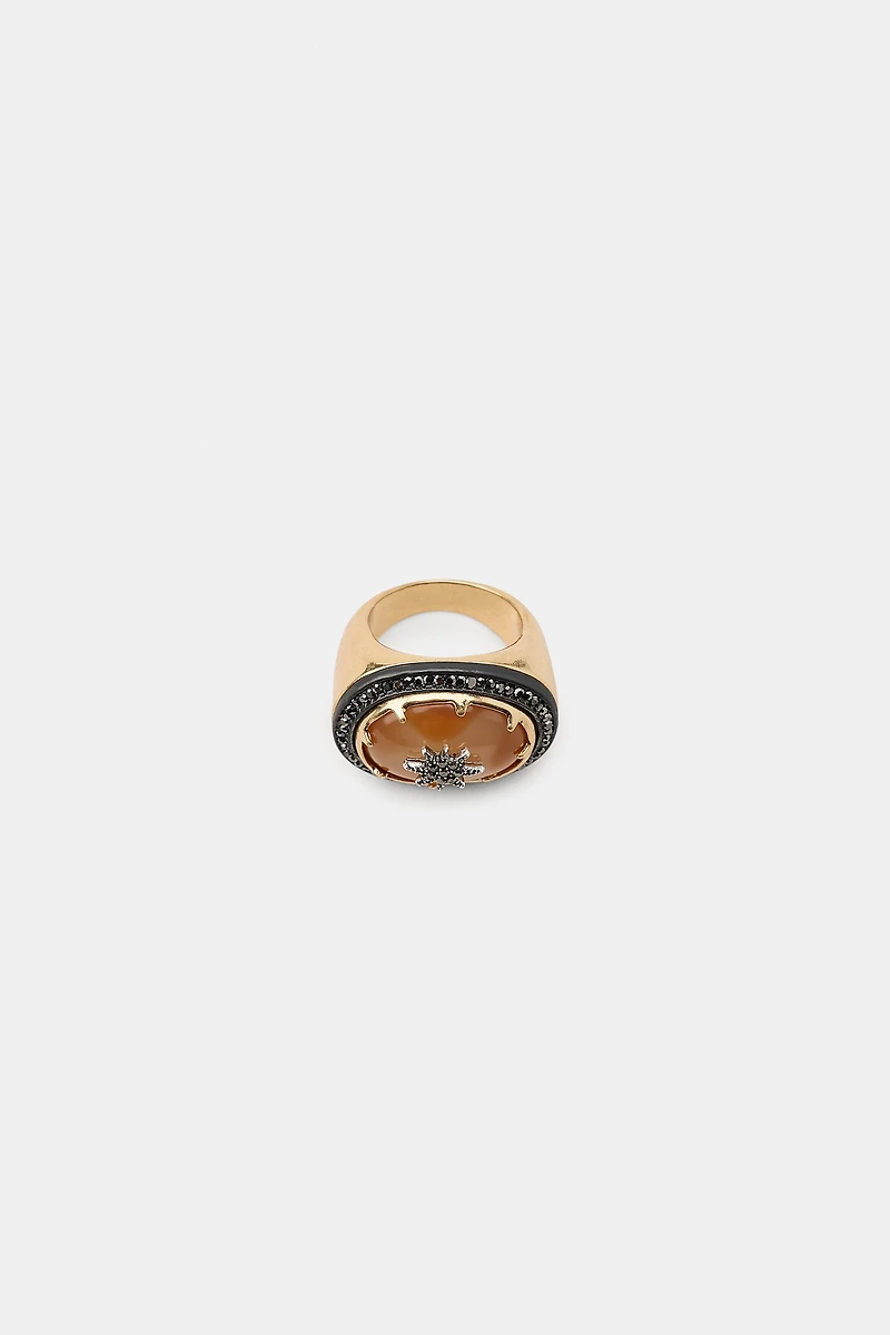 BAGUE OVALE PIERRE ET BRILLANTS