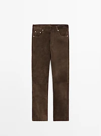 Goatskin leather trousers with suede finish
