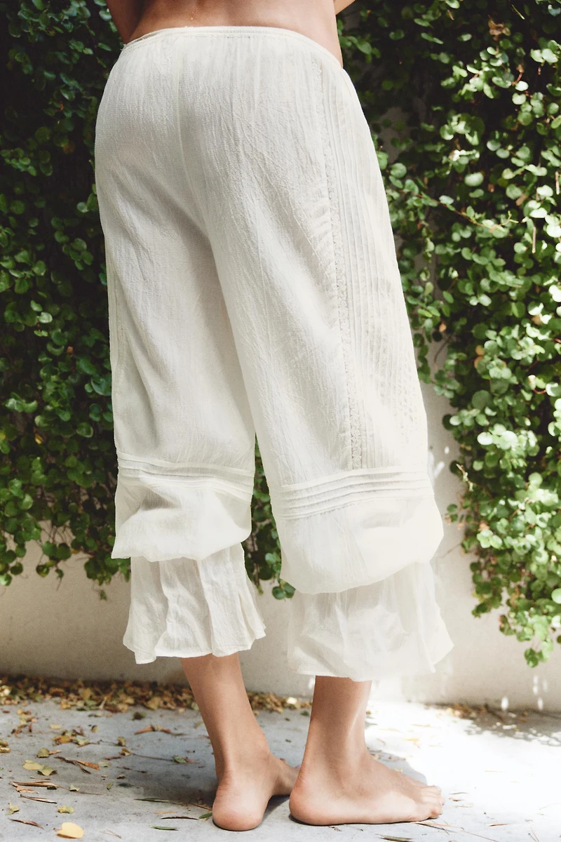 VISCOSE BLEND LACE RUFFLE PANTS