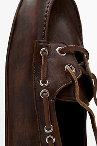 Leather lace-up boat shoe
