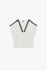 CONTRAST LACE SATIN EFFECT BLOUSE
