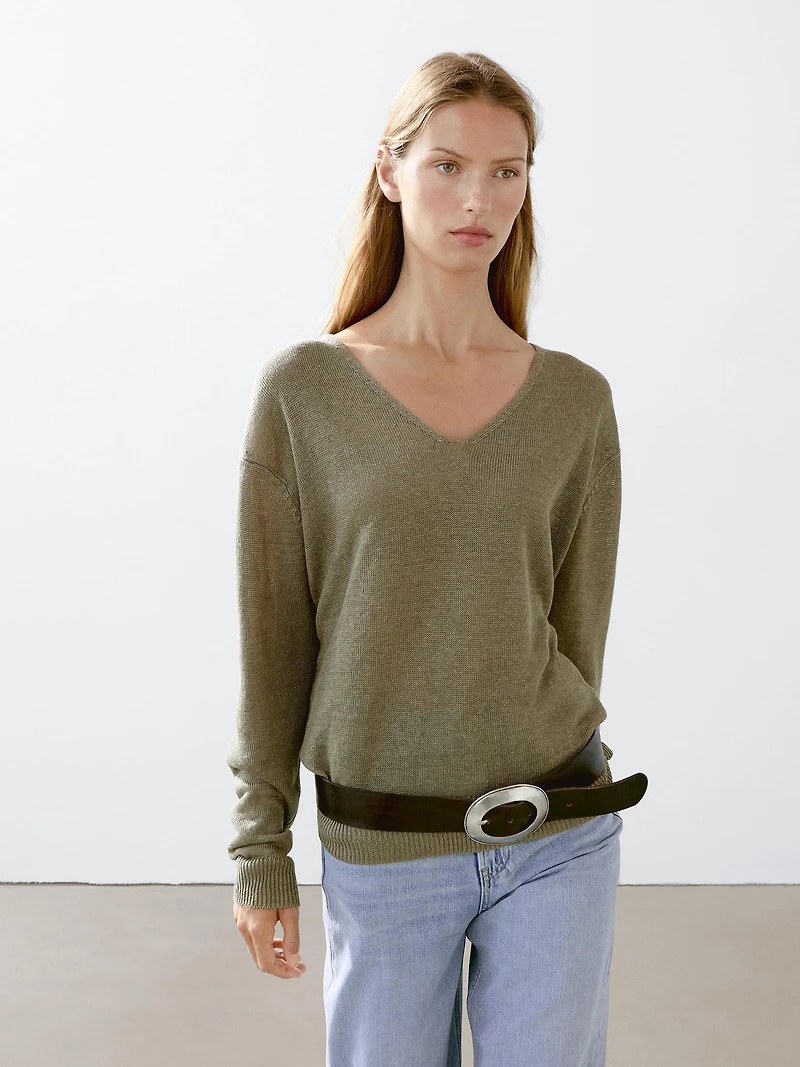 100% linen long sleeve knit sweater