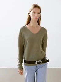 100% linen long sleeve knit sweater