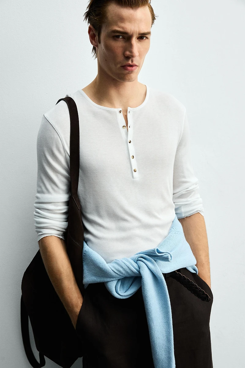 VISCOSE TEXTURED HENLEY SHIRT
