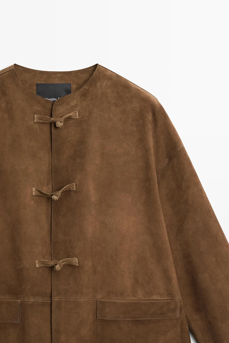 Suede leather stand collar jacket