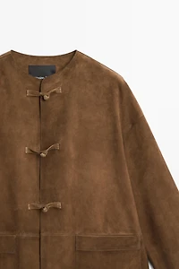 Suede leather stand collar jacket