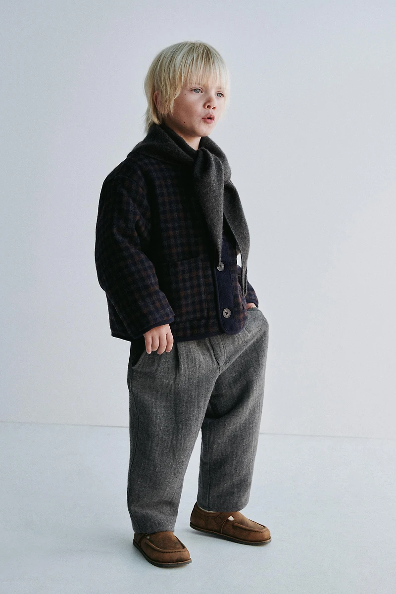 TEXTURED PLAID WOOL COAT