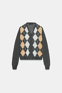 ARGYLE KNIT CARDIGAN