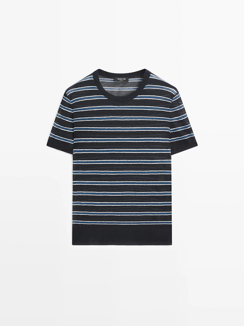 Short sleeve sweater with striped detail