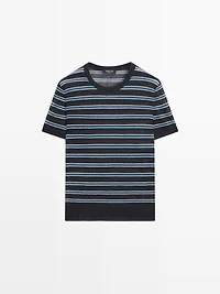 Short sleeve sweater with striped detail