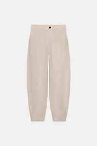 LINEN BLEND BARREL PANTS
