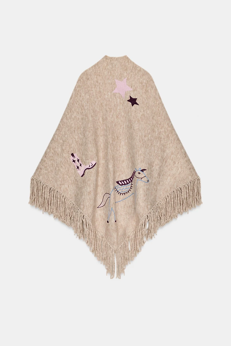 EMBROIDERED FRINGED SHAWL