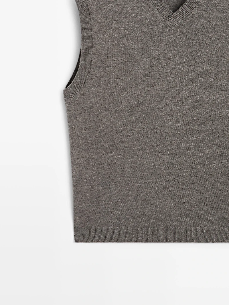 Veste sans manches à col en V laine mélangée