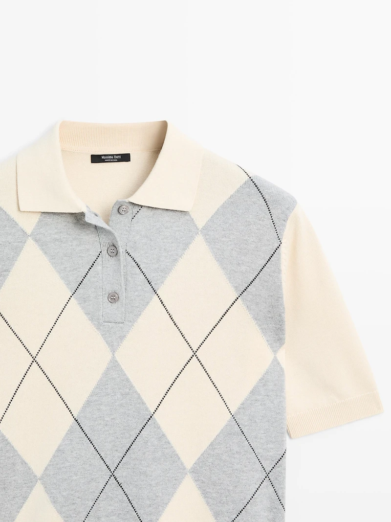 Argyle knit polo sweater