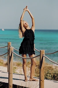 RUFFLED HALTER MINI DRESS