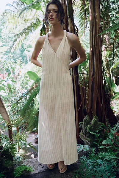 ROBE LONGUE À RAYURES ET FIL MÉTALLISÉ