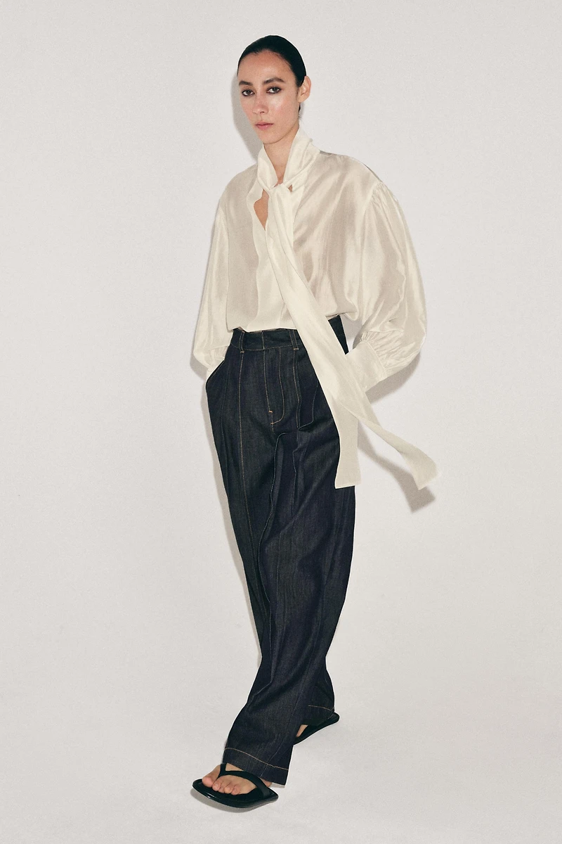 ZW COLLECTION SATIN EFFECT TIE SHIRT
