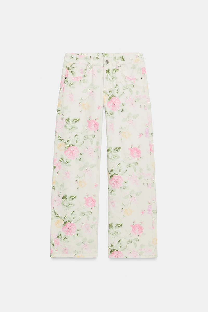 TRF LOW RISE LOOSE FIT FLORAL JEANS