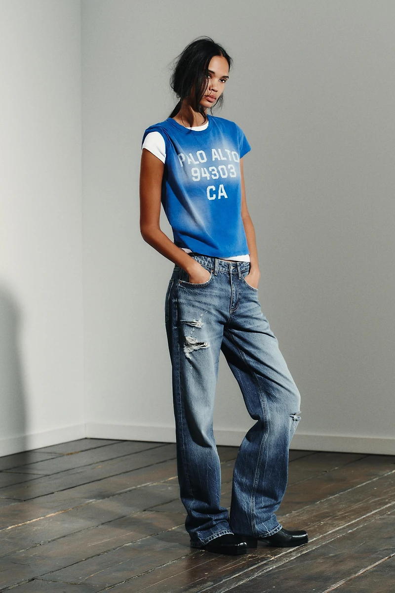 TRF MID-RISE RIPPED WIDE LEG JEANS