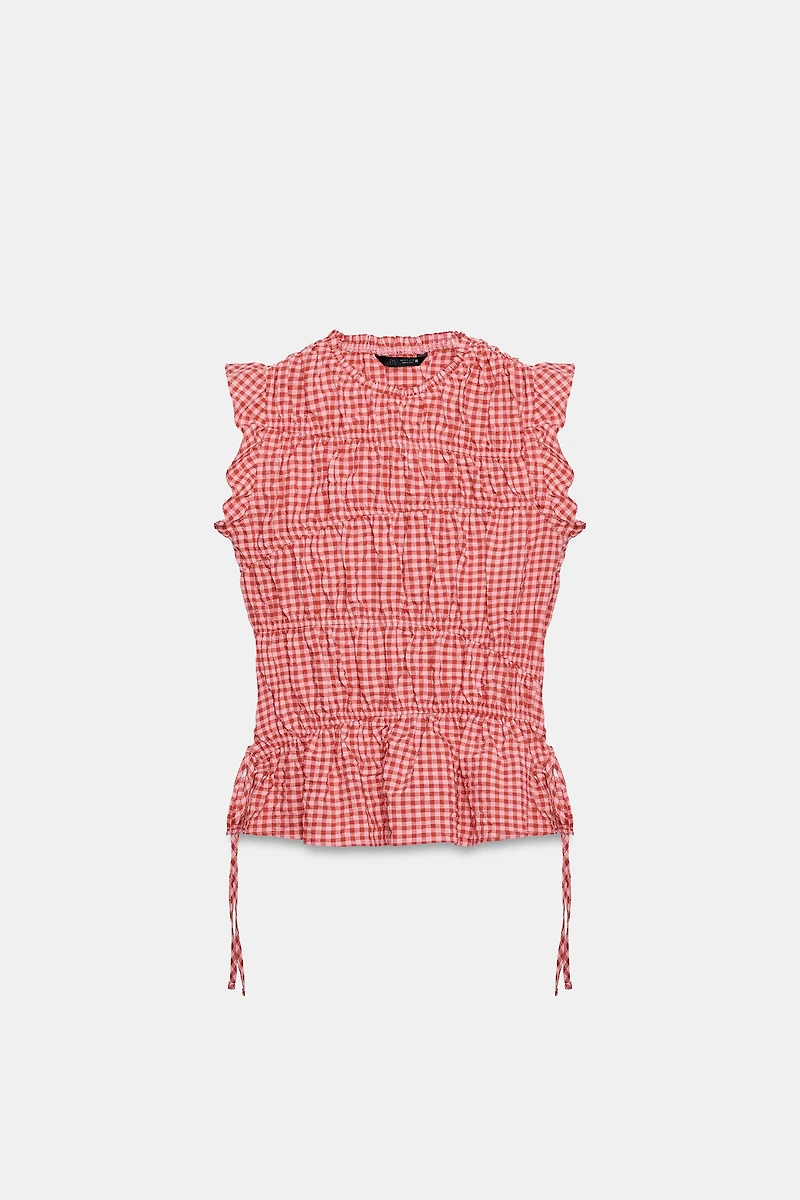 GINGHAM RUCHED TOP