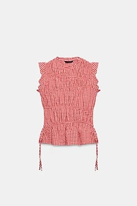 GINGHAM RUCHED TOP