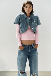TRF ASYMMETRIC DENIM CROPPED SHIRT