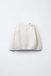 EMBROIDERED ELEPHANT KNIT SWEATER