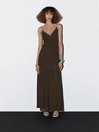 Long slip dress with gathered detail