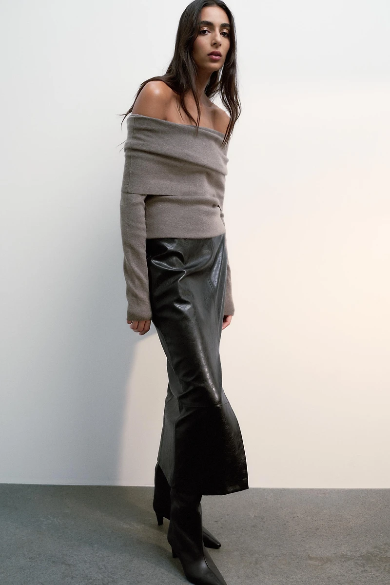 FAUX LEATHER MIDI SKIRT