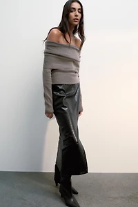 FAUX LEATHER MIDI SKIRT
