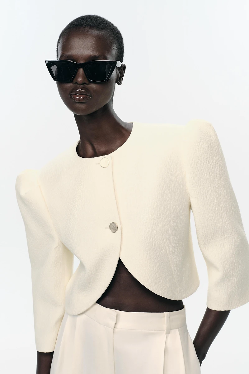 PUFF SLEEVE CROPPED BLAZER