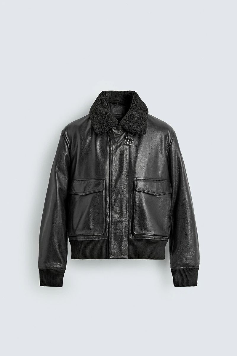 LEATHER JACKET WITH COMBINED COLLAR