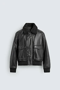 LEATHER JACKET WITH COMBINED COLLAR