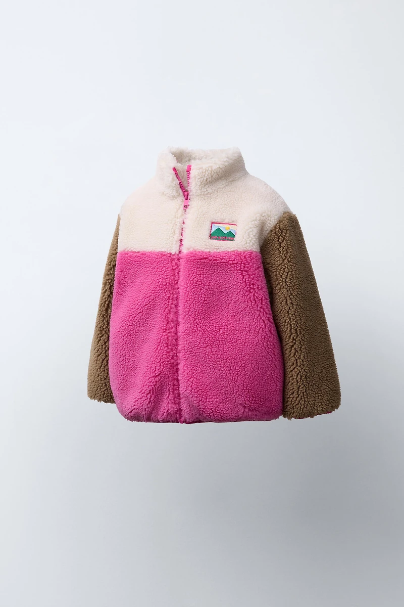 COLOR BLOCK FLEECE JACKET WITH LABEL