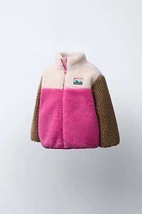 COLOR BLOCK FLEECE JACKET WITH LABEL