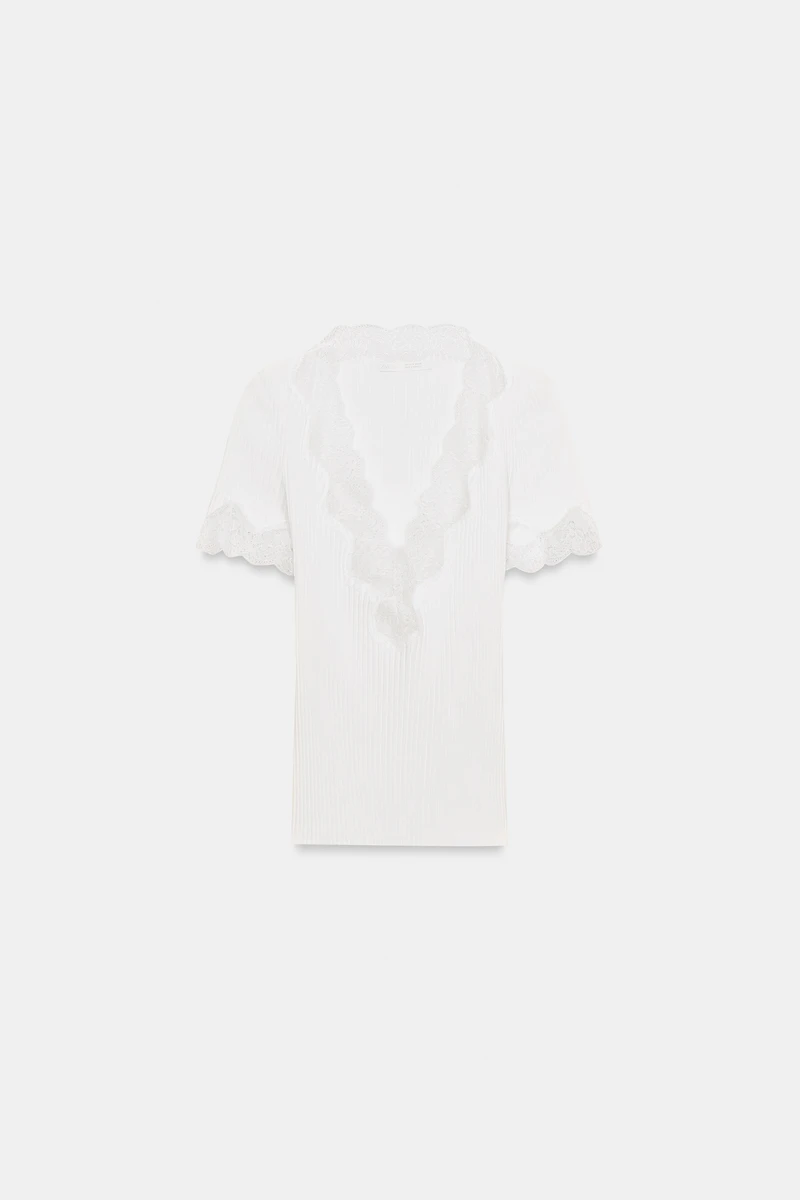 LACE RIBBED T-SHIRT