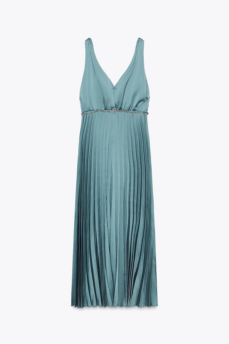 BELTED PLEATED MIDI DRESS