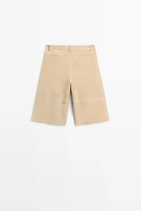 Long suede leather Bermuda shorts