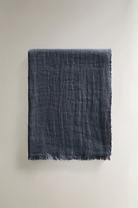 REVERSIBLE FRINGED LINEN BLANKET