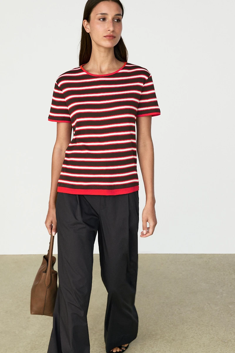 100% cotton short sleeve striped T-shirt
