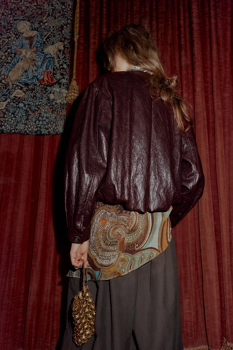 FAUX LEATHER PUFFY BOMBER JACKET