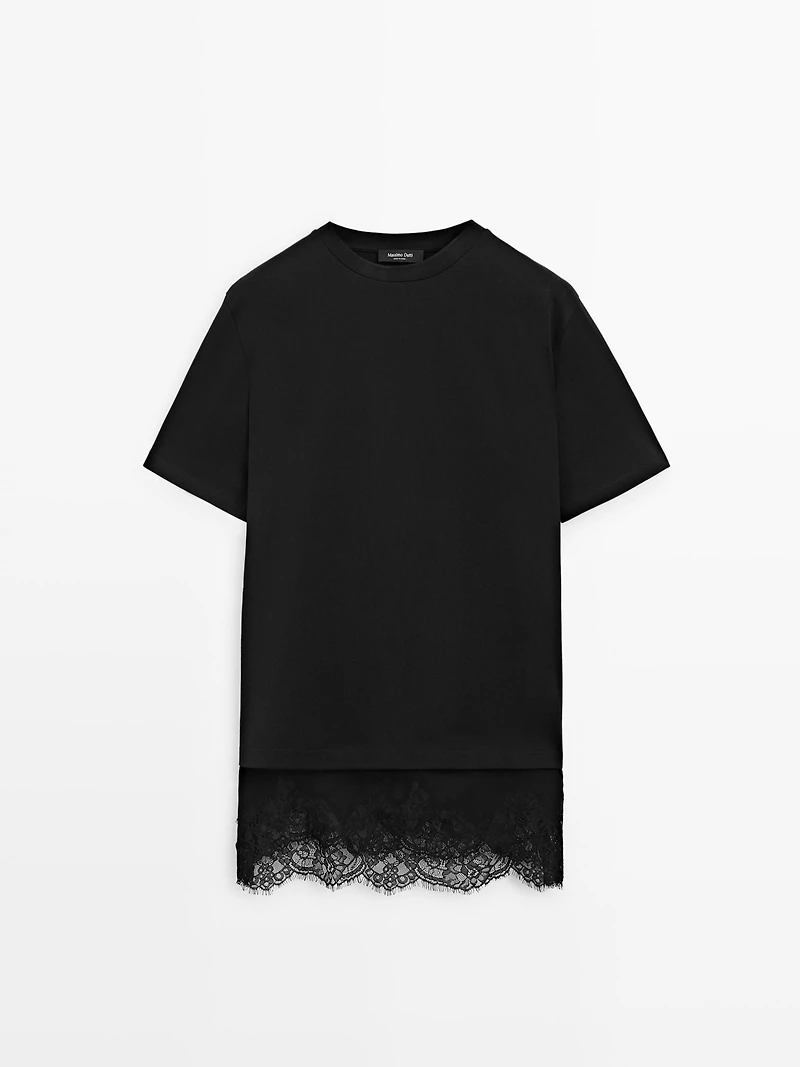 Short sleeve T-shirt with lace detail