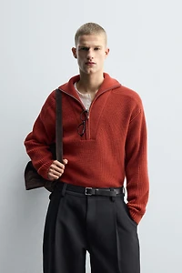 PURL KNIT ZIPPER SWEATER